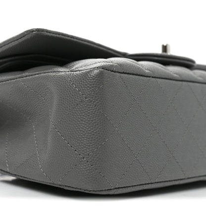 Caviar Quilted Medium Double Flap Grey