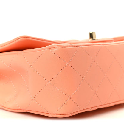 Lambskin Quilted Mini Top Handle Rectangular Flap Light Orange