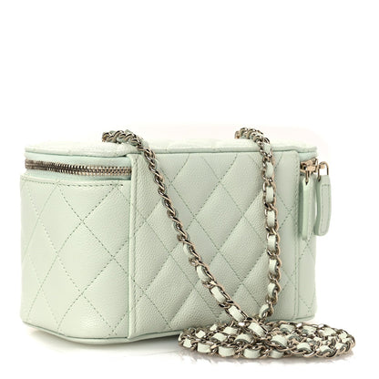 Caviar Quilted Small Tiny CC Vanity Case With Chain Light Green