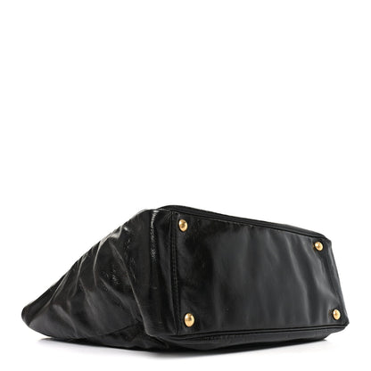 Textured Patent Y-Mail Tote Black
