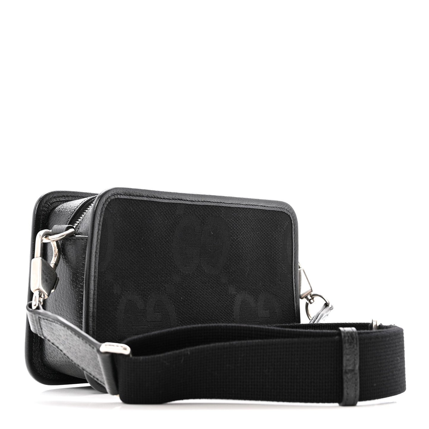 Monogram Jumbo GG Textured Dollar Calfskin Web Mini Crossbody Bag Black