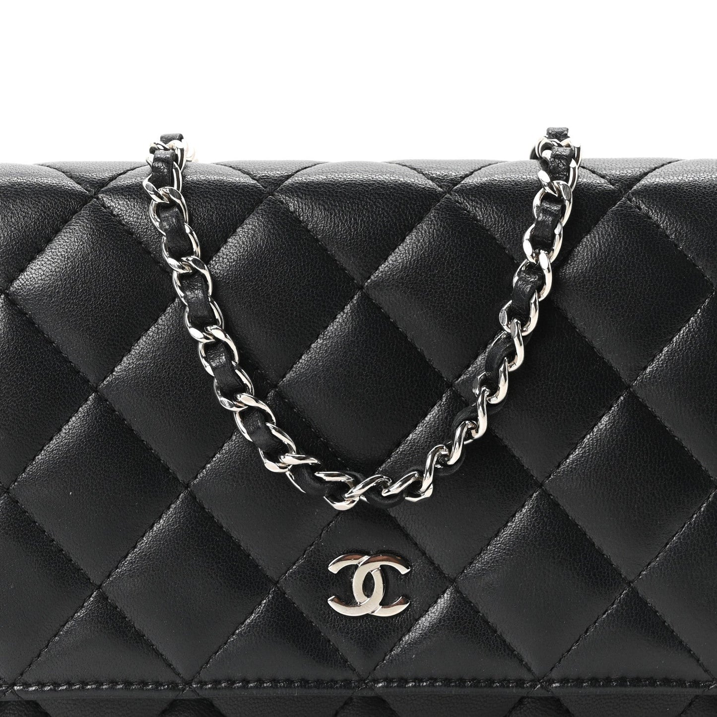 Lambskin Quilted Wallet On Chain WOC Black