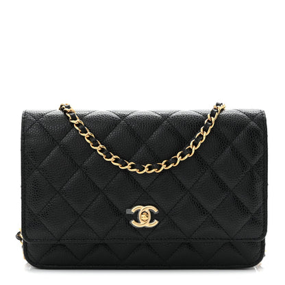 Caviar Quilted CC Turnlock Wallet On Chain WOC Black