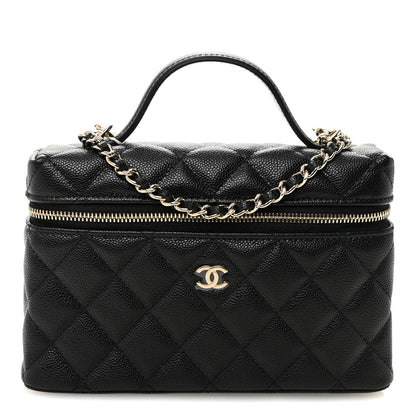 Caviar Quilted Top Handle Slim Vanity With Chain Black