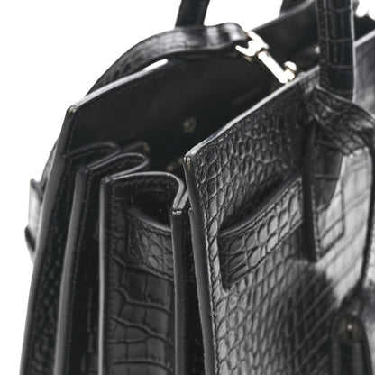 Calfskin Crocodile Embossed Baby Sac De Jour Black