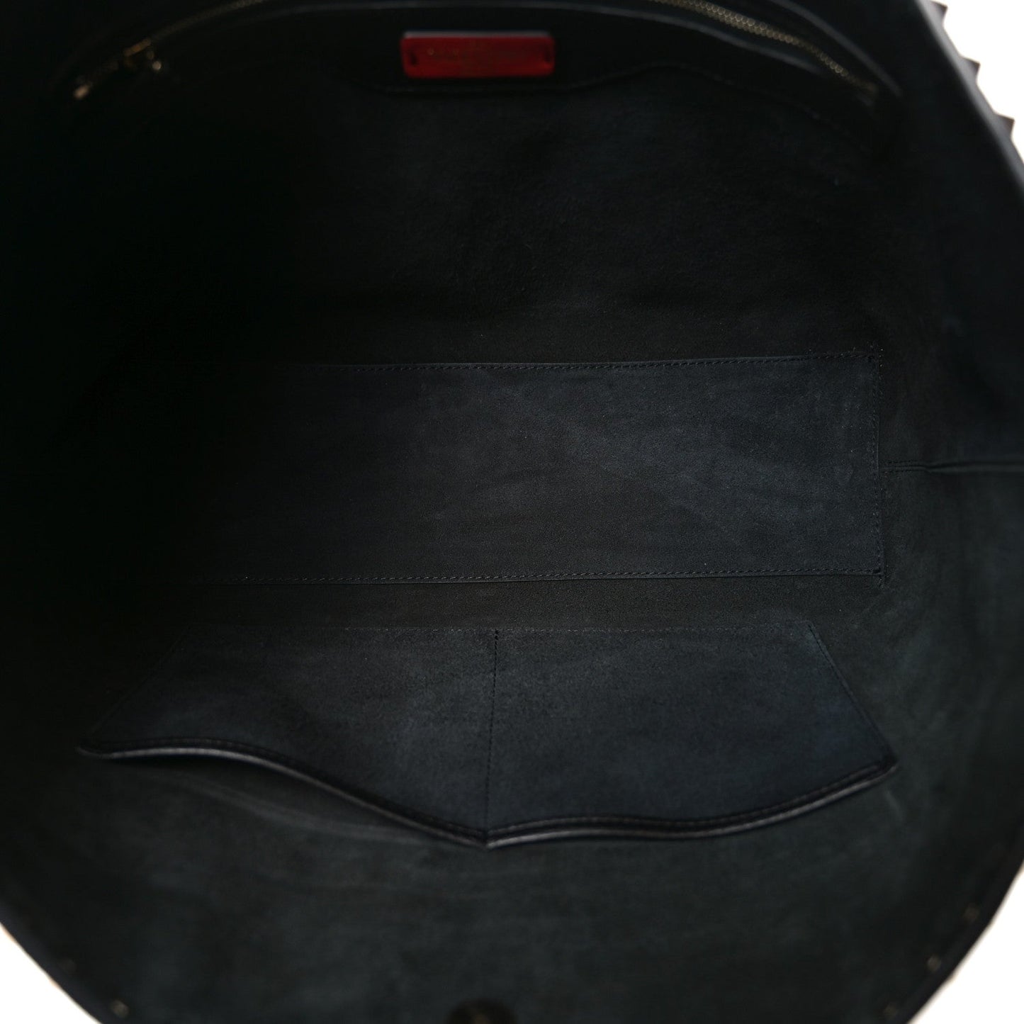 Grained Calfskin Rockstud Shoulder Tote Black
