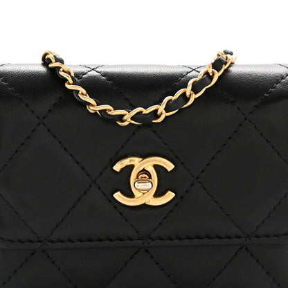 Lambskin Quilted Pearl Crush Clutch With Chain Black