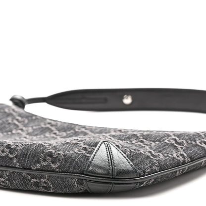 Jacquard Black Denim GG Monogram Horsebit Slim Small Shoulder Bag Black Grey