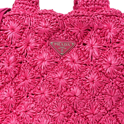 Raffia Crochet Tote Fuchsia