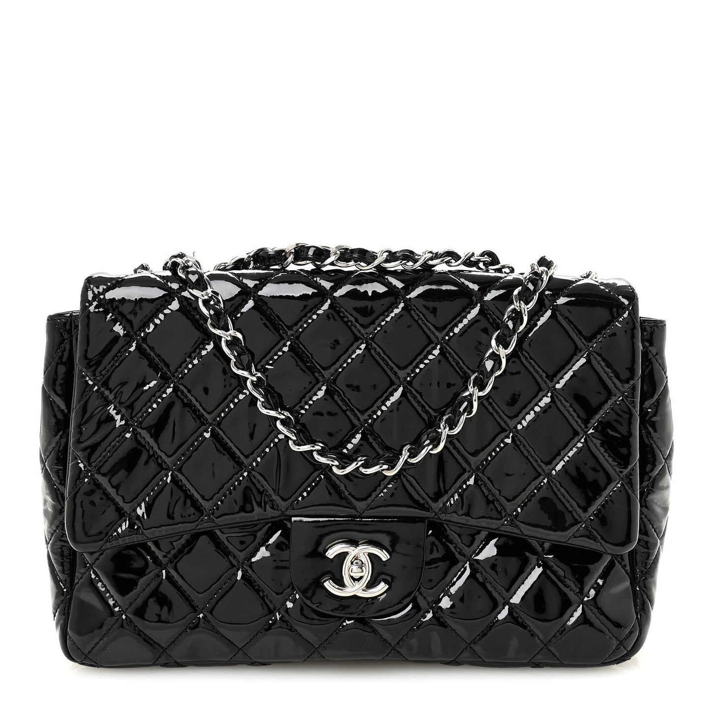 Patent Quilted Jumbo Single Flap Black