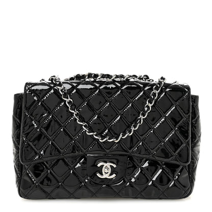 Patent Quilted Jumbo Single Flap Black