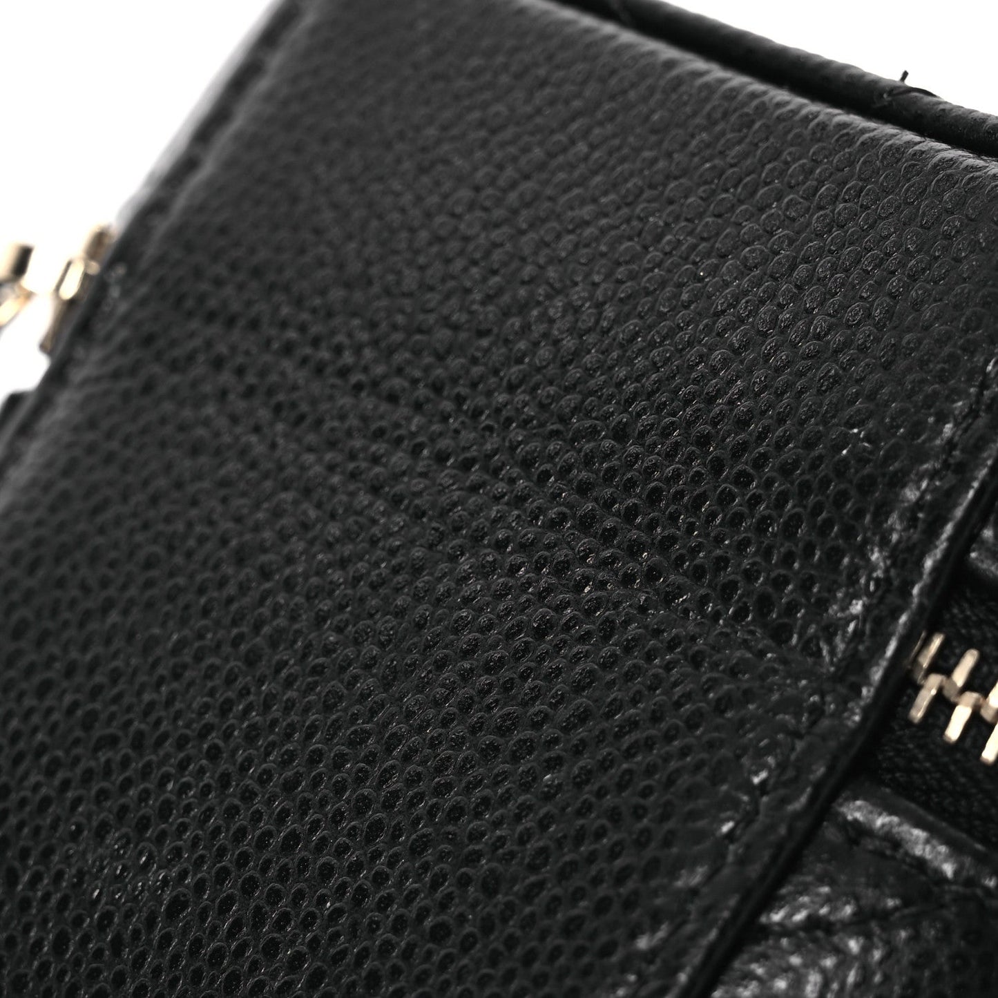Caviar Quilted Round Top Handle Jewelry Case With Chain Black