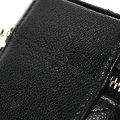 Caviar Quilted Round Top Handle Jewelry Case With Chain Black
