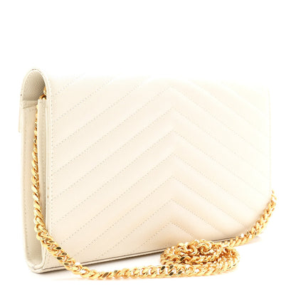 Grain De Poudre Matelasse Chevron Monogram Chain Wallet Crema Soft