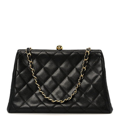 Caviar Quilted Kisslock Shoulder Bag Black