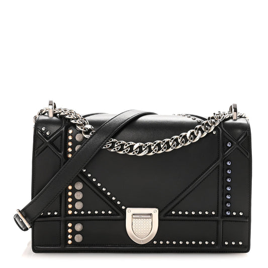 Lambskin Multi Studded Medium Diorama Flap Bag Black