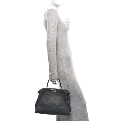 Cuoio Romano Selleria Bi-Color Medium Peekaboo Iconic Satchel Black Mou