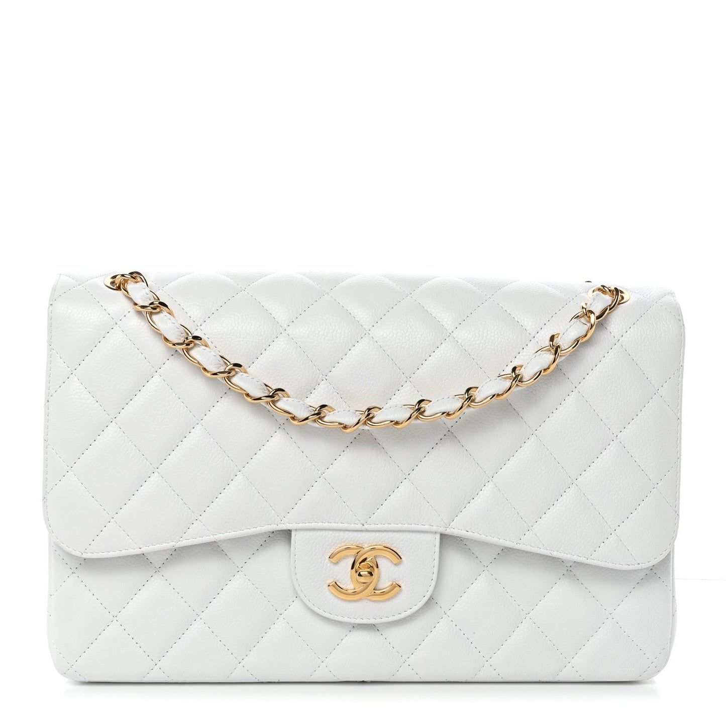Caviar Quilted Jumbo Double Flap White