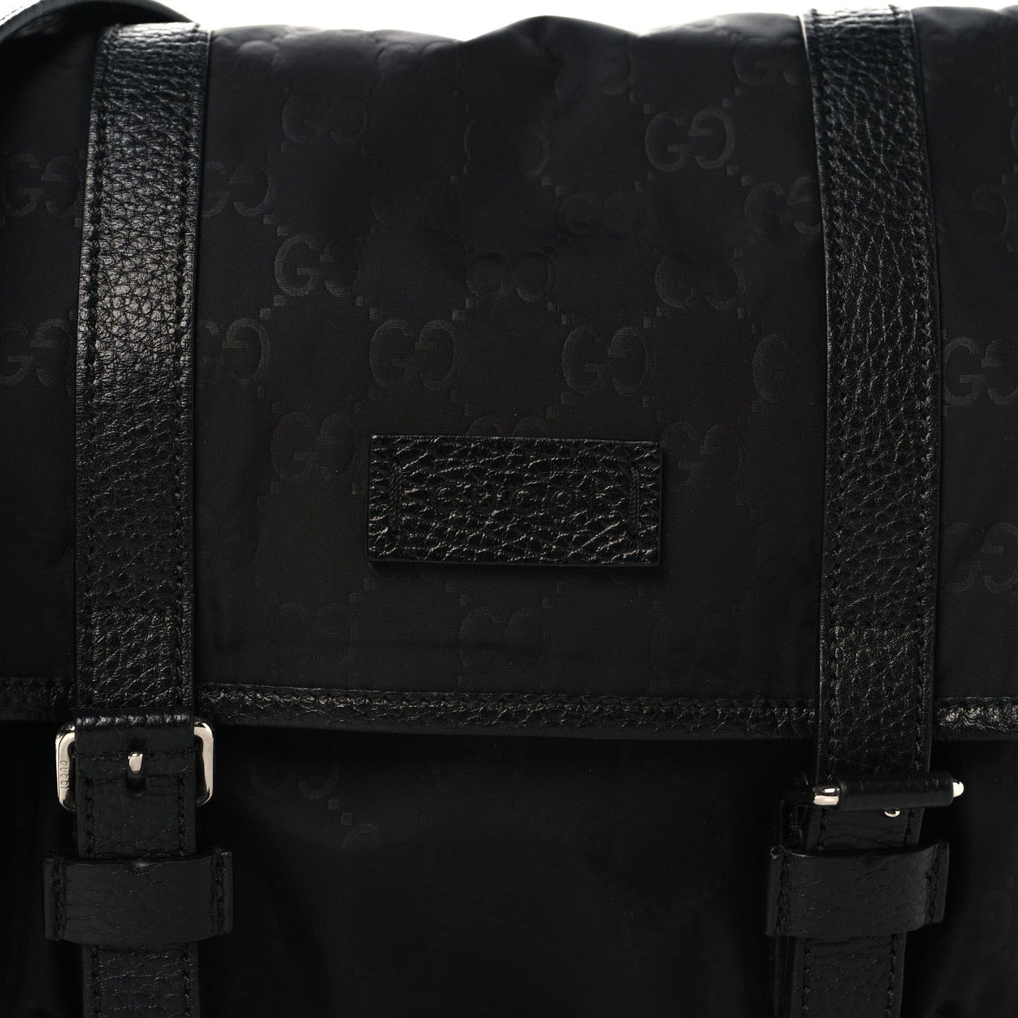 Nylon Monogram Double Buckle Flap Messenger Bag Black