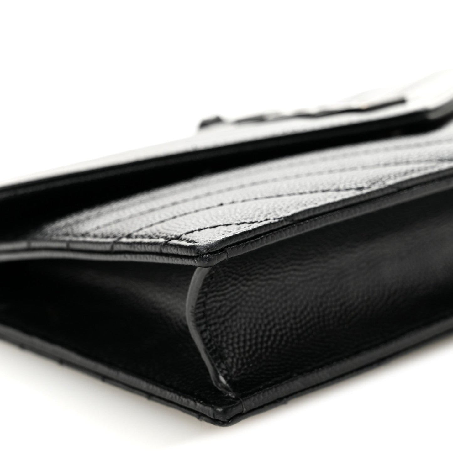 Grain De Poudre Matelasse Chevron Monogram Monochrome Envelope Chain Wallet Black