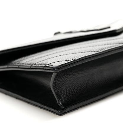 Grain De Poudre Matelasse Chevron Monogram Monochrome Envelope Chain Wallet Black