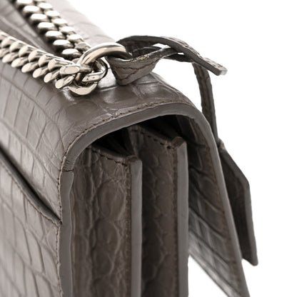Calfskin Crocodile Embossed Medium Monogram Sunset Fog