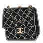 Plexiglass Crystal Quilted Minaudiere Clutch Black White
