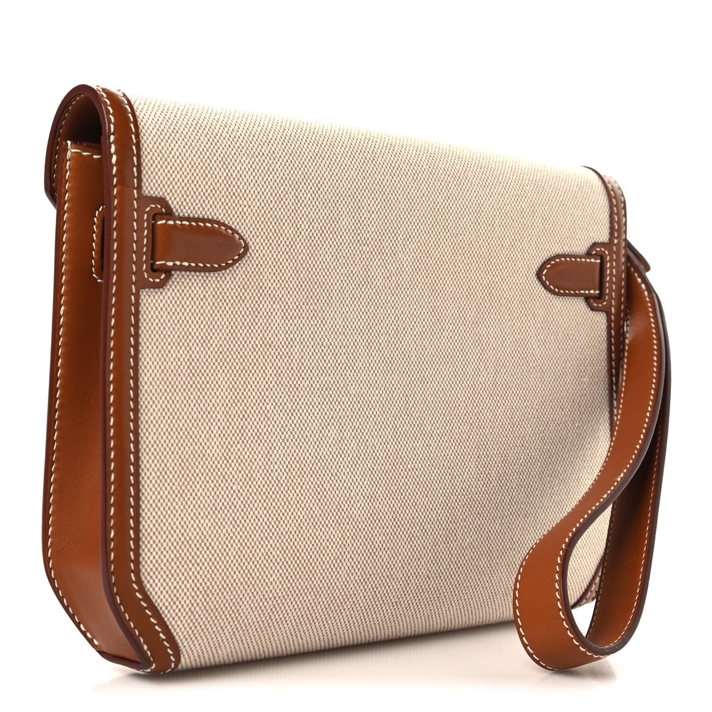 Toile H Barenia Kelly Depeches 25 Pouch Ecru Beige Fauve