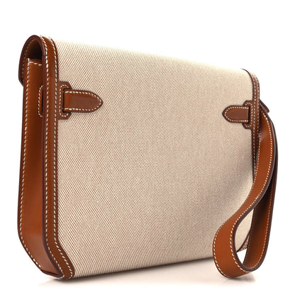 Toile H Barenia Kelly Depeches 25 Pouch Ecru Beige Fauve
