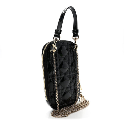 Patent Cannage Lady Dior Phone Holder Black
