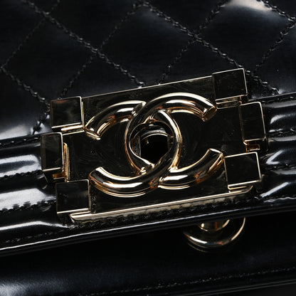 Iridescent Glazed Calfskin Quilted New Medium Boy Flap Black