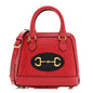 Straw Azalea Calfskin Woven Mini Horsebit 1955 Top Handle Bag Coral Wave Black