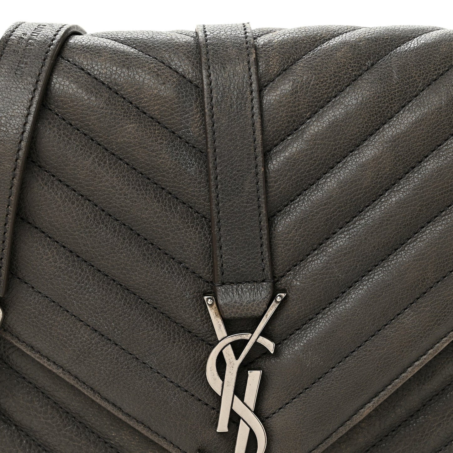 Sheepskin Matelasse Chevron Monogram Medium College Bag Asphalt