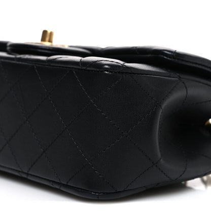 Lambskin Quilted Mini Rectangular Sweet Camellia Flap  Black