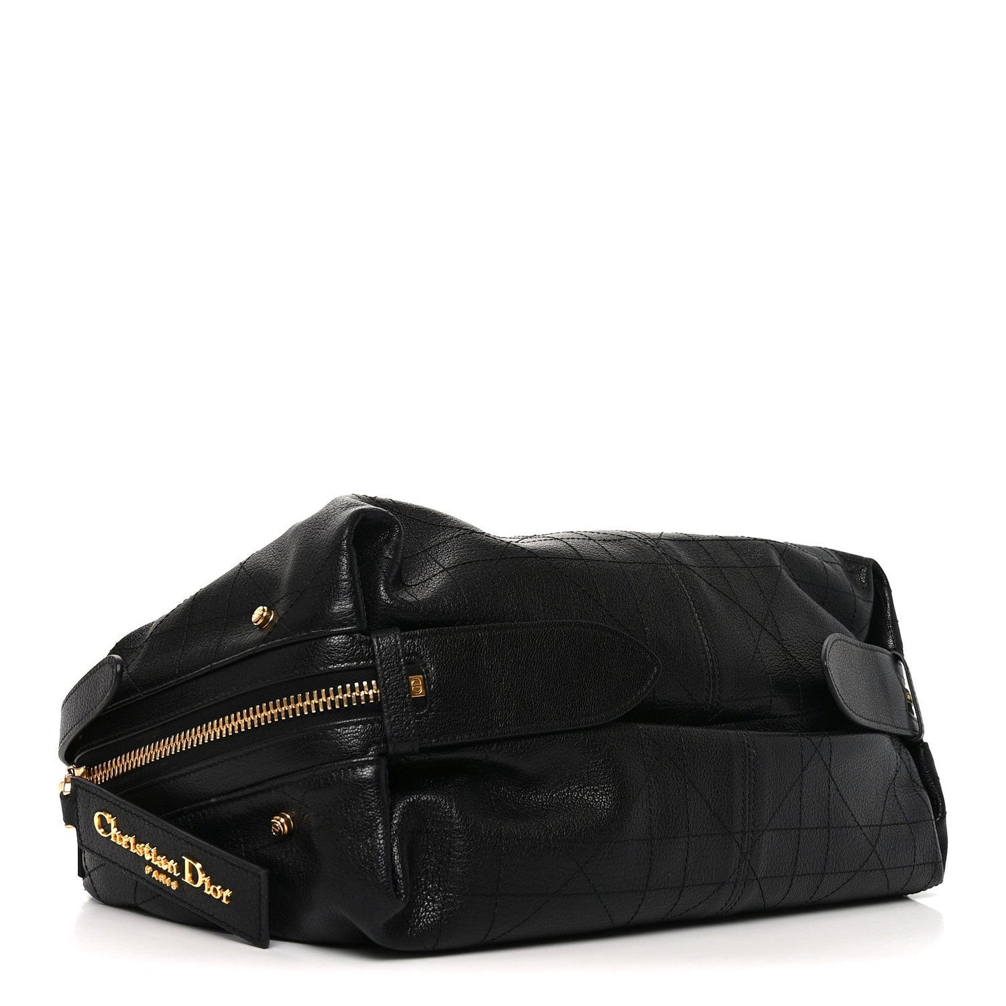 Shiny Grained Calfskin Macrocannage Medium D-Journey Bag Black