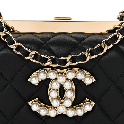 Lambskin Quilted Pearl CC Vanity Case Black