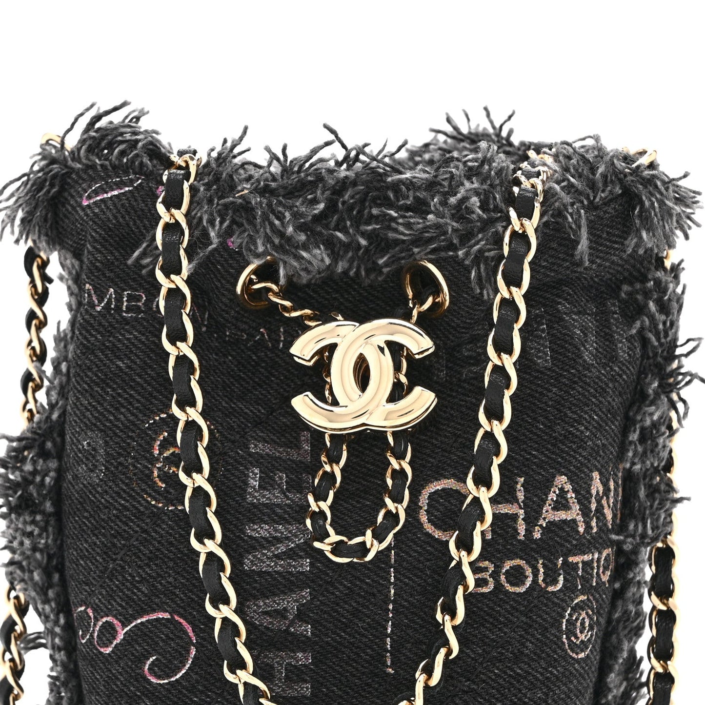 Denim Quilted Mood Mini Bucket With Chain Black Multicolor