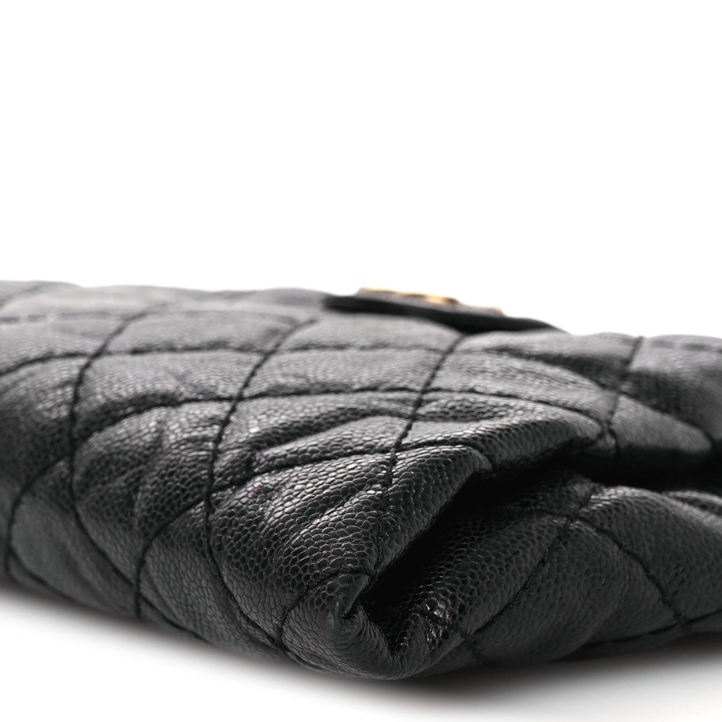 Crumpled Grained Calfskin Quilted Coco Pleats Clutch Black
