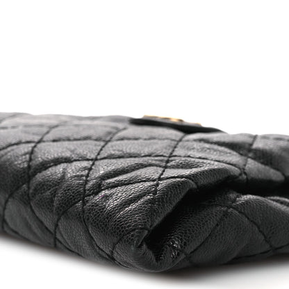 Crumpled Grained Calfskin Quilted Coco Pleats Clutch Black