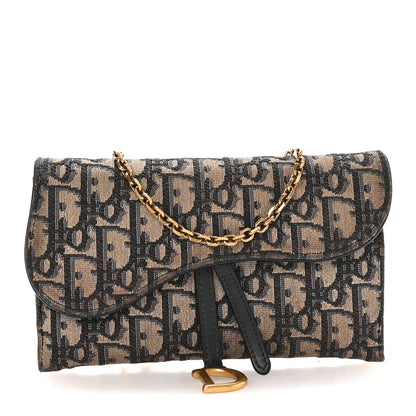 Oblique Saddle Chain Long Wallet  Blue