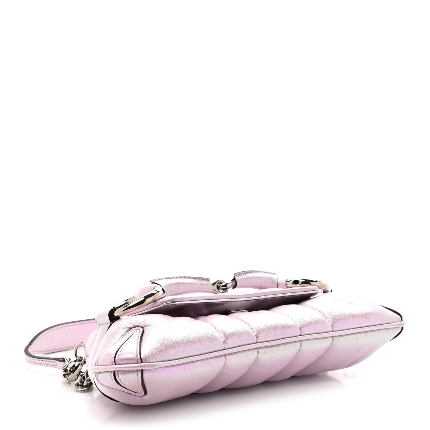 Iridescent Nappa Vertical Matelasse Small Maxi Horsebit Chain Shoulder Bag Escape Pink