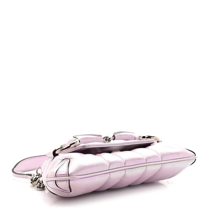 Iridescent Nappa Vertical Matelasse Small Maxi Horsebit Chain Shoulder Bag Escape Pink