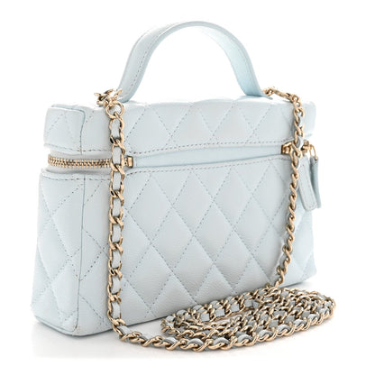 Caviar Quilted Top Handle Slim Vanity With Chain Light Blue