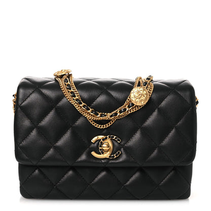 Lambskin Quilted Mini Medallion Multi Chain Flap Black