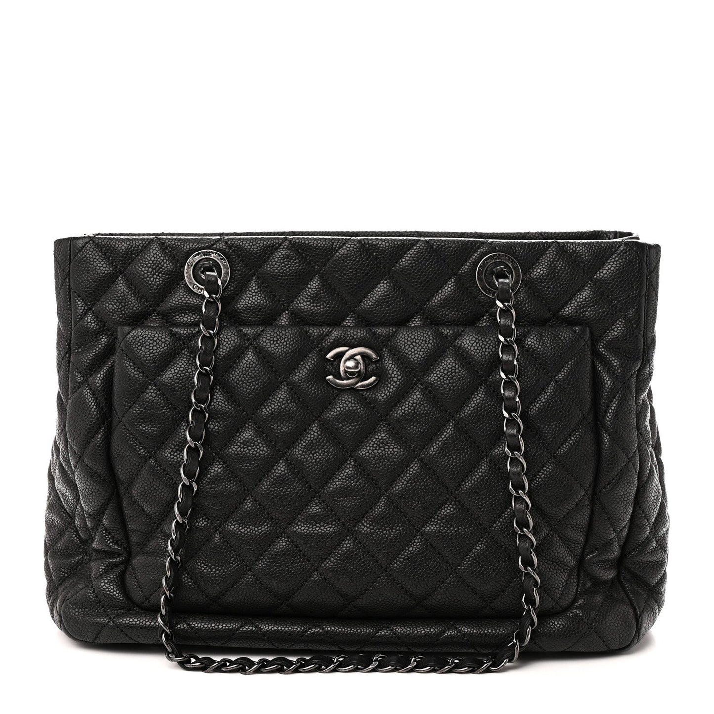 Caviar Quilted Shopping Tote Black