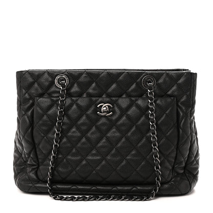 Caviar Quilted Shopping Tote Black