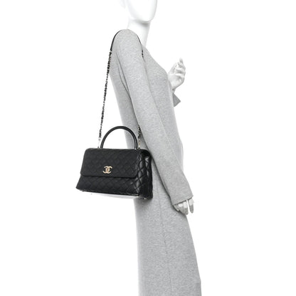 Caviar Quilted Small Coco Handle Flap Black