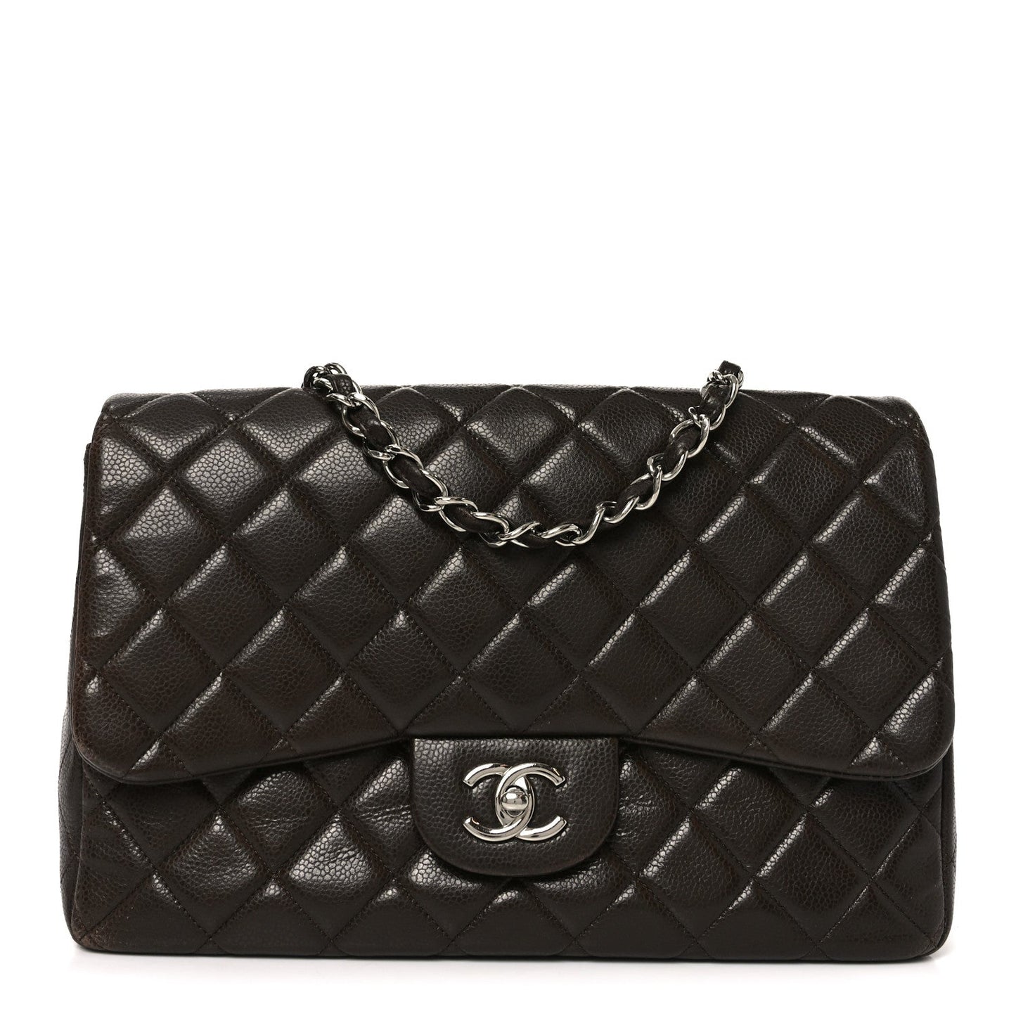 Caviar Quilted Jumbo Single Flap Dark Brown