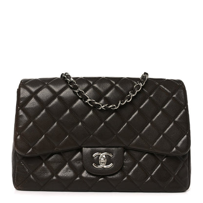 Caviar Quilted Jumbo Single Flap Dark Brown