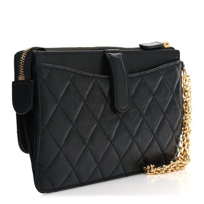 Aged Calfskin Quilted 2.55 Reissue Pouch With Chain Handle Black